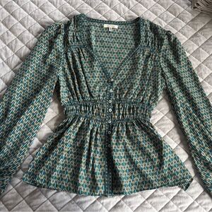 Max Studio Geometric Blouse - Teal and Black